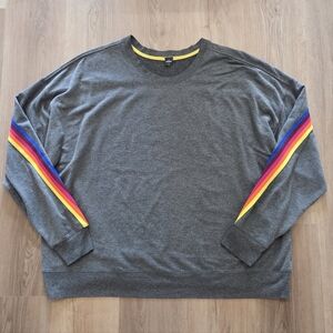 BirdieBee Wmns Rainbow Trim Drop Shoulder Sweatshirt 3X Athleisure Cozy Casual